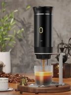 Pureflow portable espresso machine extracting a shot into a glass