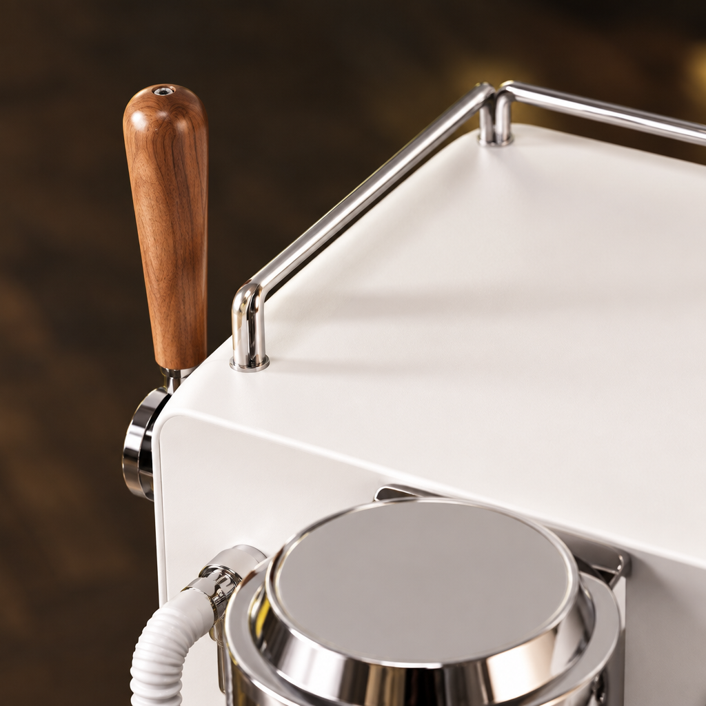 Hambach M2 walnut steam knob and cup rail detail