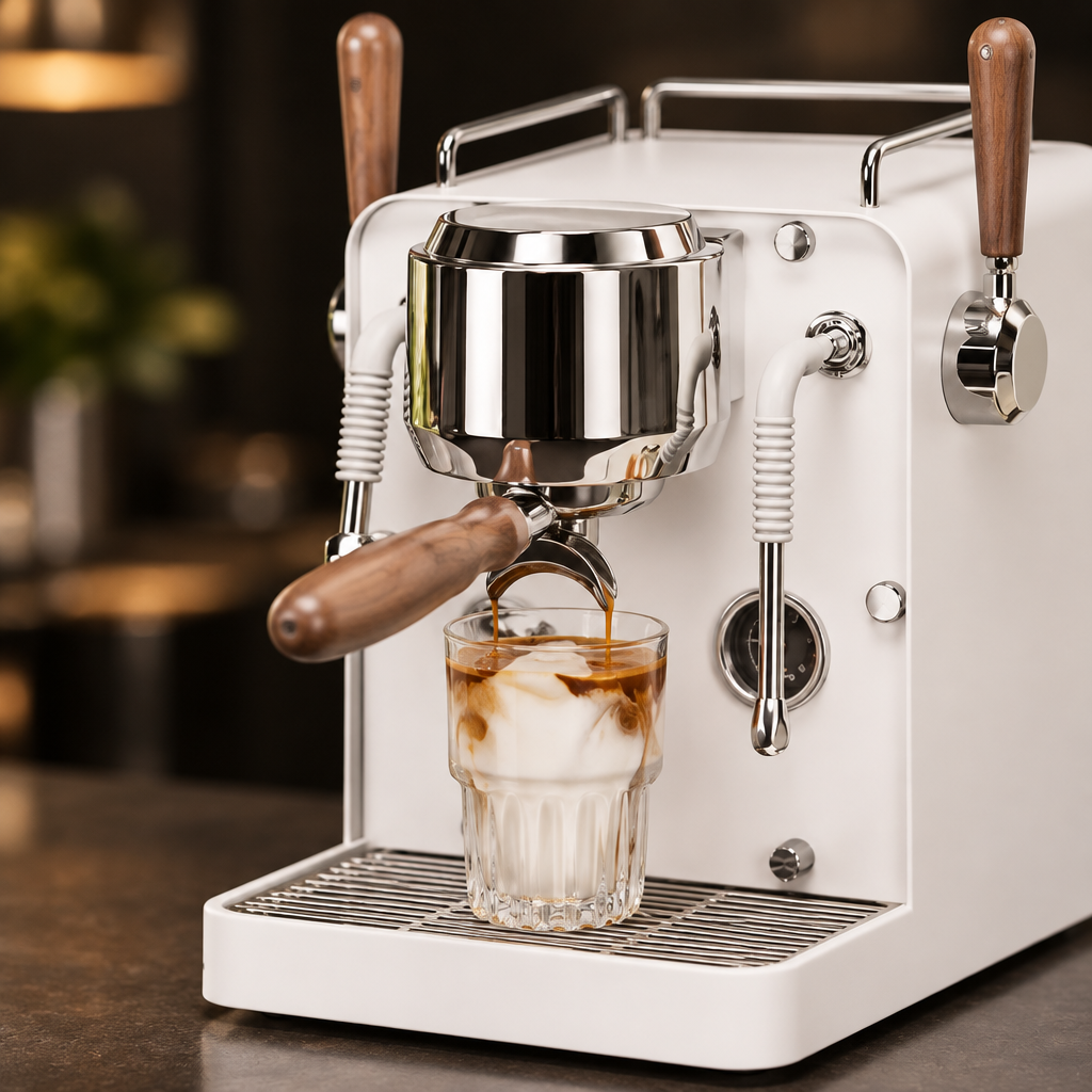 Hambach M2 chrome dome group head with walnut portafilter