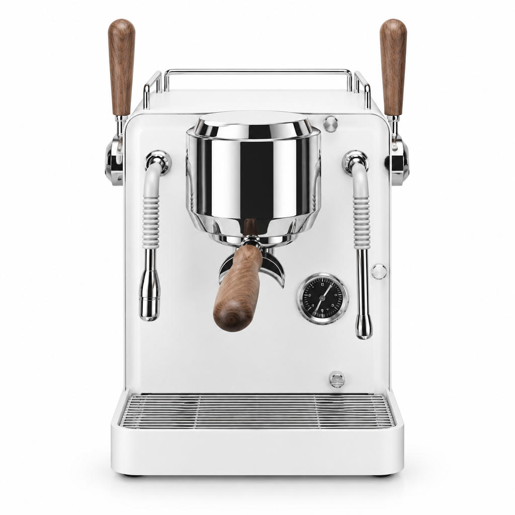 Hambach M2 espresso machine front view with pressure gauge and chrome group head