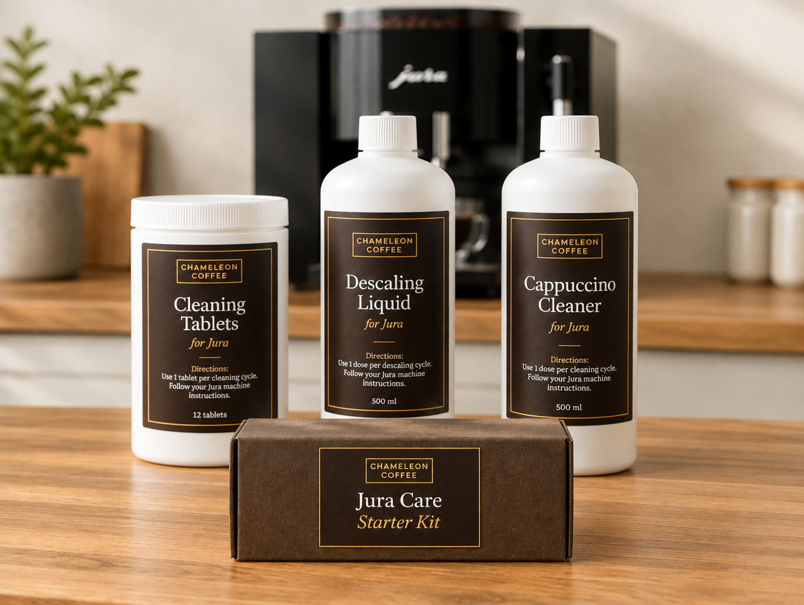 Jura Care Starter Kit – cleaning tablets, descaling liquid and cappuccino cleaner by Chameleon Coffee