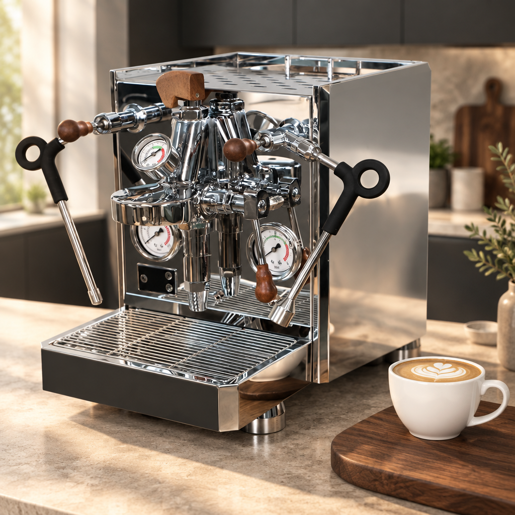 La Basque Rocket Design espresso machine on a kitchen benchtop